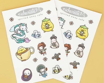 Spirit Cafe 2 Vinyl Sticker Sheet | Coffee Tea Latte Dragon Waterproof Stickers