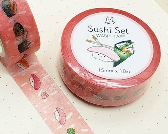 Sushi Set Washi Tape | Sushi Omakase Sashimi Maki Nigiri Japanese Food Washi Tape for Planner, Bullet Journal, Art, Deco