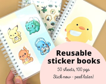 Reusable Sticker Books | 4x6 Sticker Book, 50 sheets, 100 pages | 6 Designs