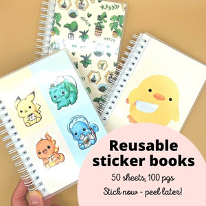 Reusable Sticker Books | 4x6 Sticker Book, 50 sheets, 100 pages | 6 Designs