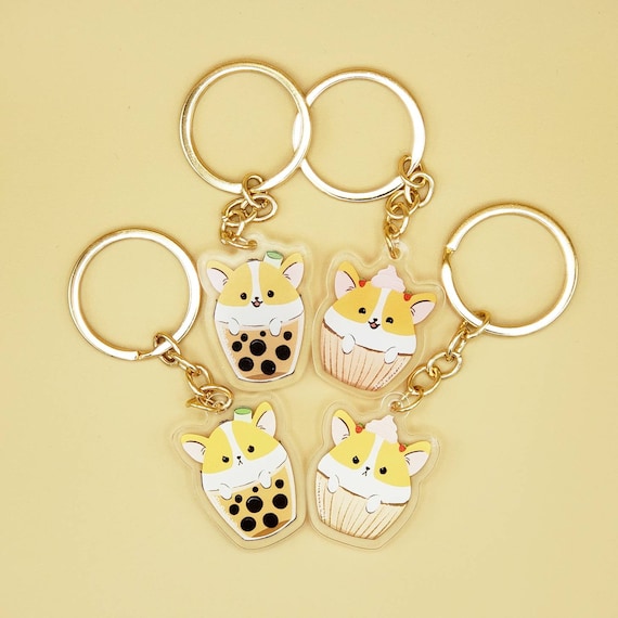 boba corgi keychain