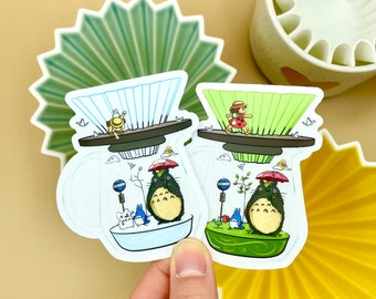 Spirit Cafe Spring Origami Coffee Vinyl Stickers (Transparent) - Green and White, Spring and Winter