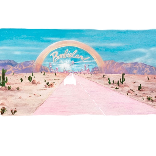 Barbie Movie Art, Barbieland, Film Design, Desert Landscape, Gouache Painting | Digital Print Download