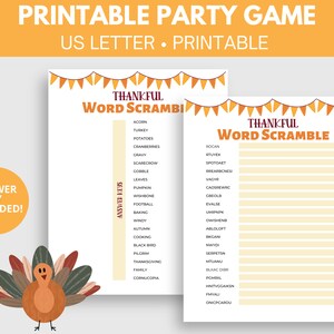 Thanksgiving Word Scramble | Thanksgiving Party Game | Fall Party Game | Friendsgiving Games | Turkey Day