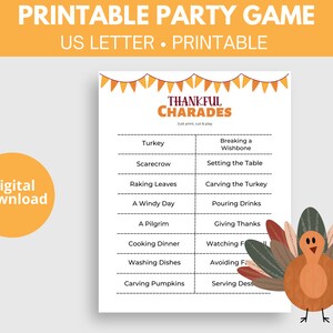 Thanksgiving Charades Game | Thanksgiving Party Game | Thanksgiving Games | Friendsgiving Game | Turkey Day