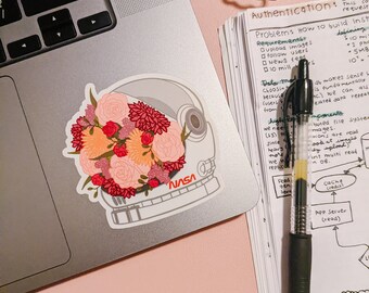 NASA Flower Space Helmet Sticker: STEM Queen Laptop Decal