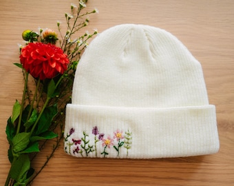 Flower Hand Embroidered Beanie
