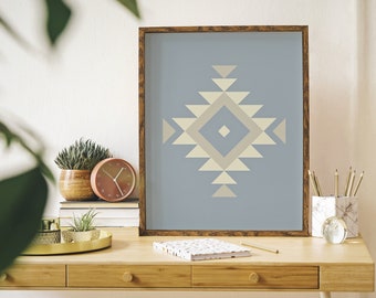 Ethnic downloadable print, Geometric print, Tribal art, Ethnic wall art, Printable art, Color Ice Blue