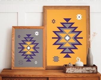 Set of two Ethnic downloadable prints, Geometric print, Tribal art, Ethnic wall art, Printable art (Butterscotch Yellow and Grey)