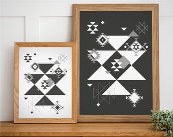 Set of two Ethnic downloadable prints, Geometric print, Tribal art, Ethnic wall art, Printable art (Black and White)