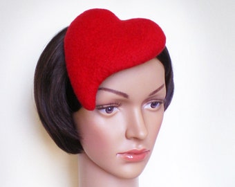 Fashion Red Valentine Heart Fascinator, Alice in Wonderland Queen of Hearts, Red Cocktail Hat