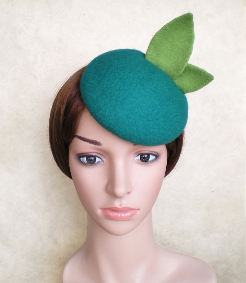 Green Leaf Felt Fascinator Hat Made to 