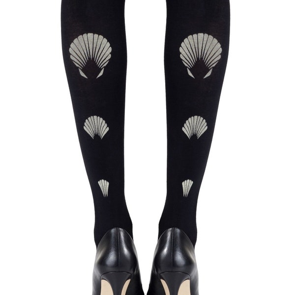 Zohara “What The Shell” Black Tights in 2 sizes. -  Hand printed, so no two pairs are the same.