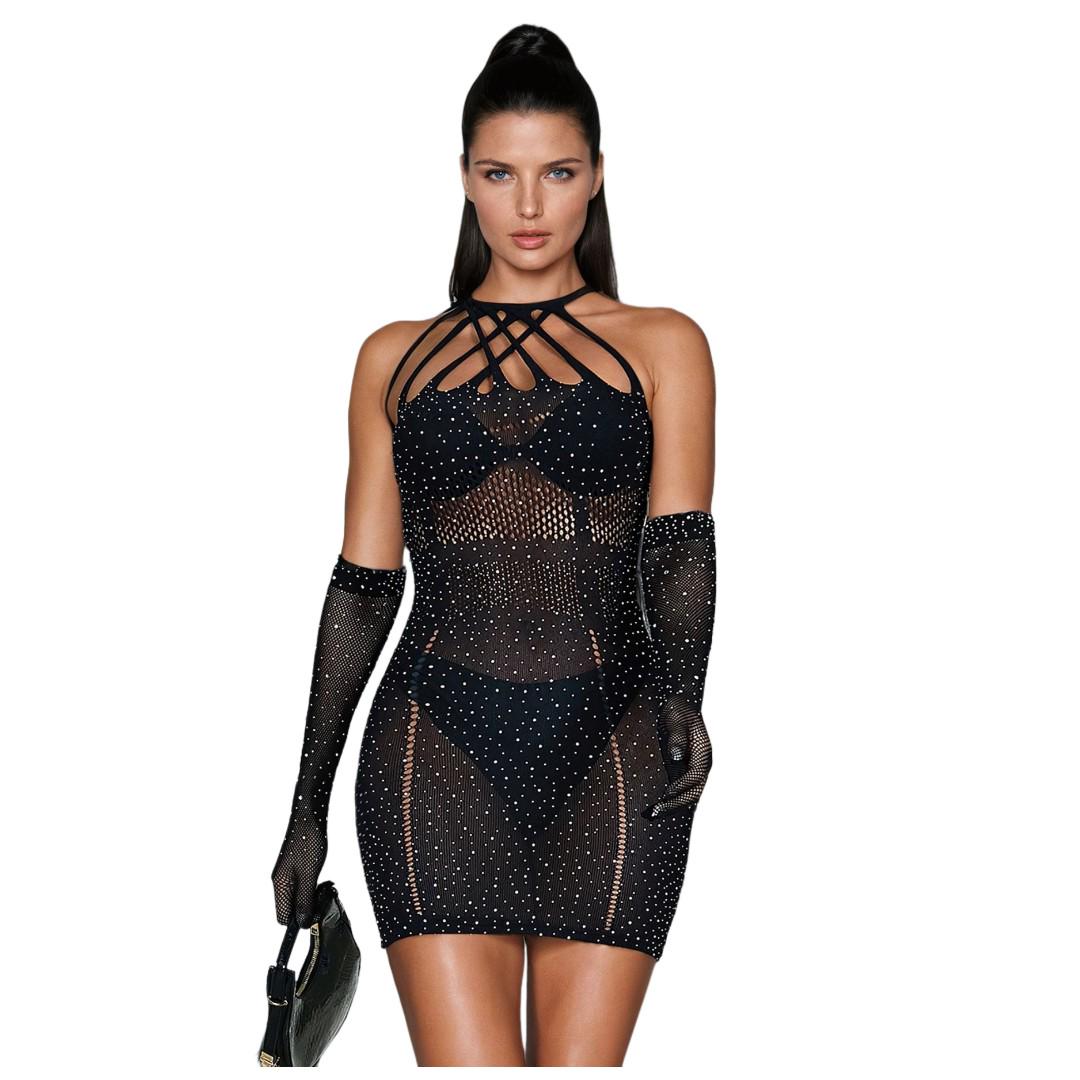 fishnet glitter dress Sparkly Catch Sleeveless Sequin Fishnet Mini Dress