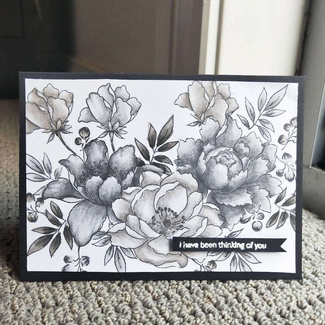 Handmade Monochromatic Floral Thinking of You Greeting Card - Etsy