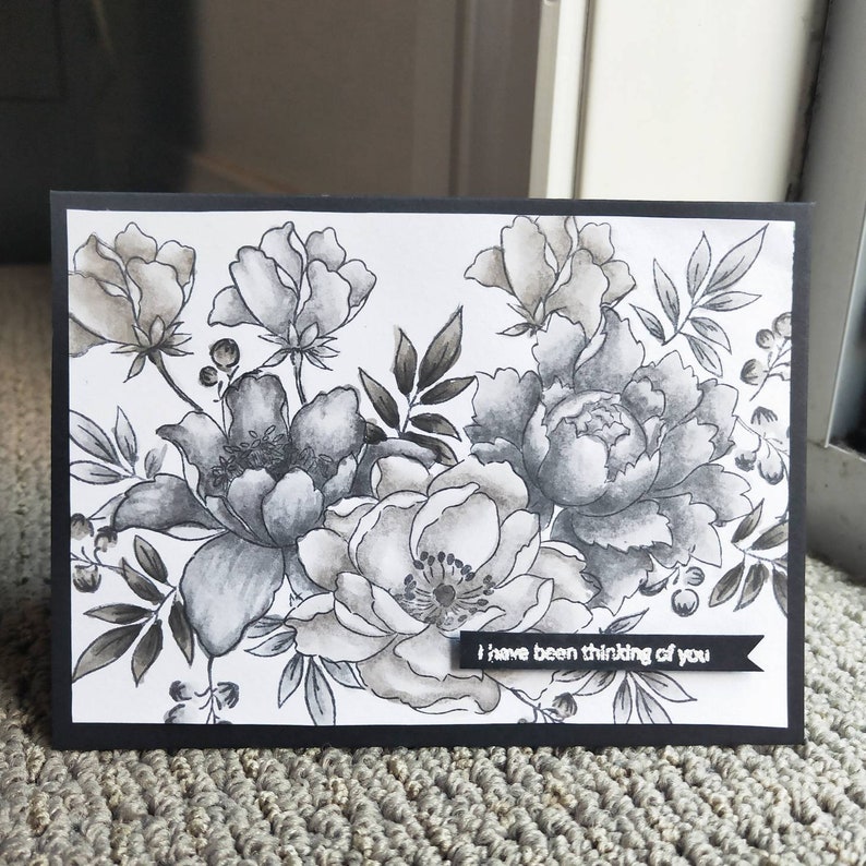 Handmade Monochromatic Floral Thinking of You Greeting Card - Etsy