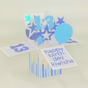 Tarjeta emergente 3D personalizada hecha a mano para el 13.º cumpleaños