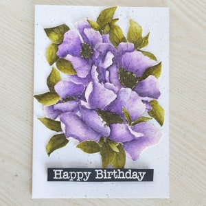 Cartão De Aniversário Floral Aquarela Roxa Feito à Mão