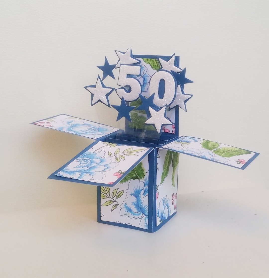 Handmade 50th Birthday 3D Pop up Box Card - Etsy
