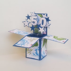 Fatto a mano 50 ° compleanno 3D Pop up Box Card