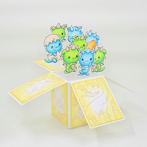 Handmade 3D Cute Baby Dinosaurs Pop up Box Card