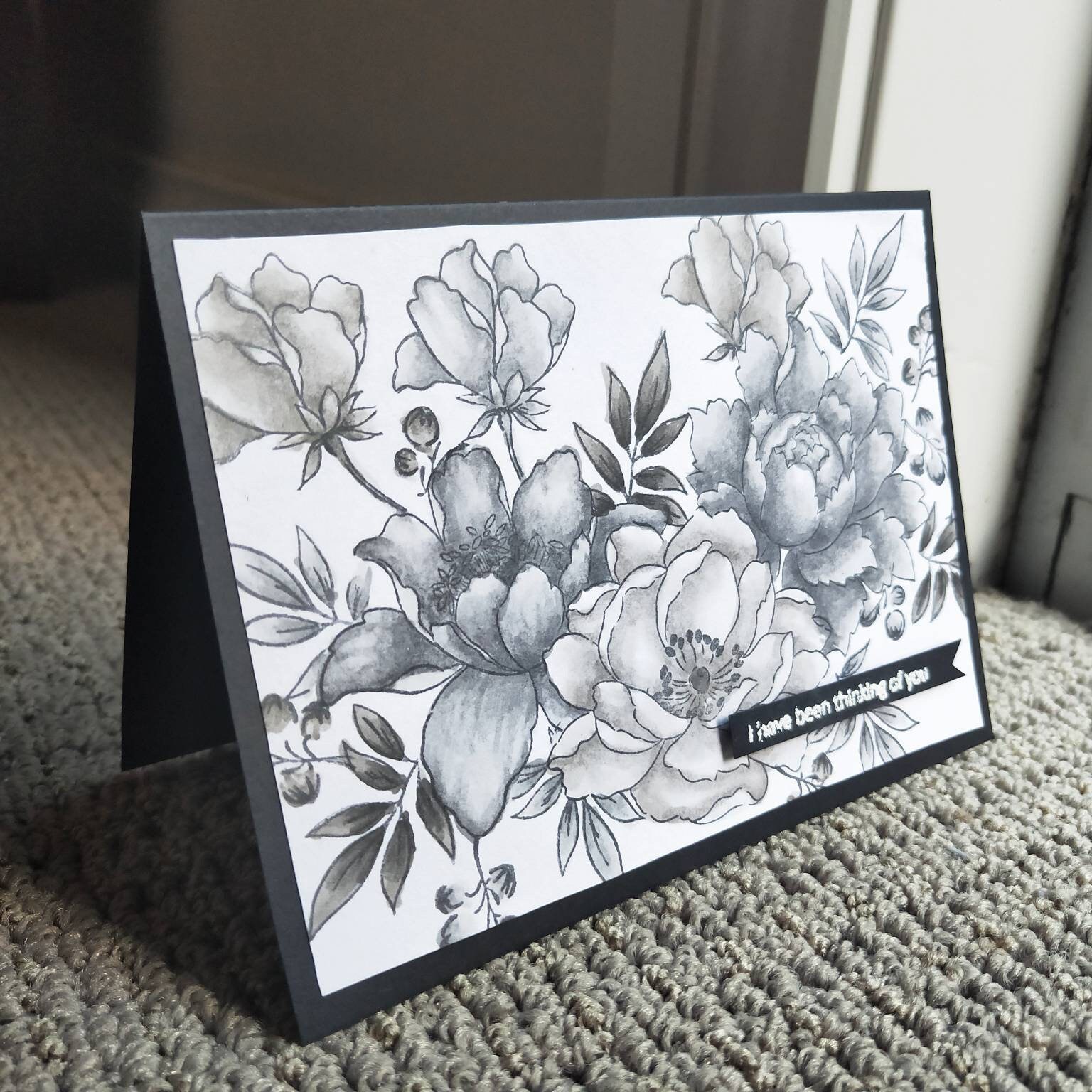Handmade Monochromatic Floral Thinking of You Greeting Card - Etsy