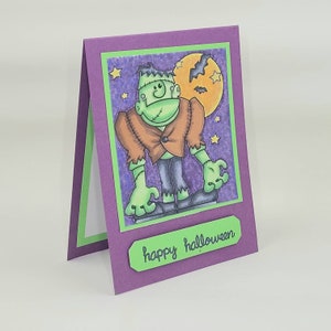 Carte d’Halloween mignonne Frankenstein faite à la main