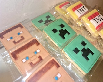 Minecraft iced biscuits, gamers, Minecraft party, gaming birthday, party bag fillers