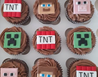 Minecraft, cupcakes toppers, minecraft party, edible, hand made, hand painted