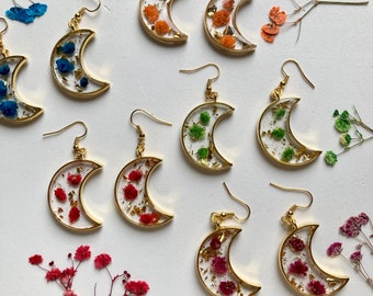 Gold Flake Medium Moon Earrings: Handmade Statement Jewelry for a Unique and Elegant Look