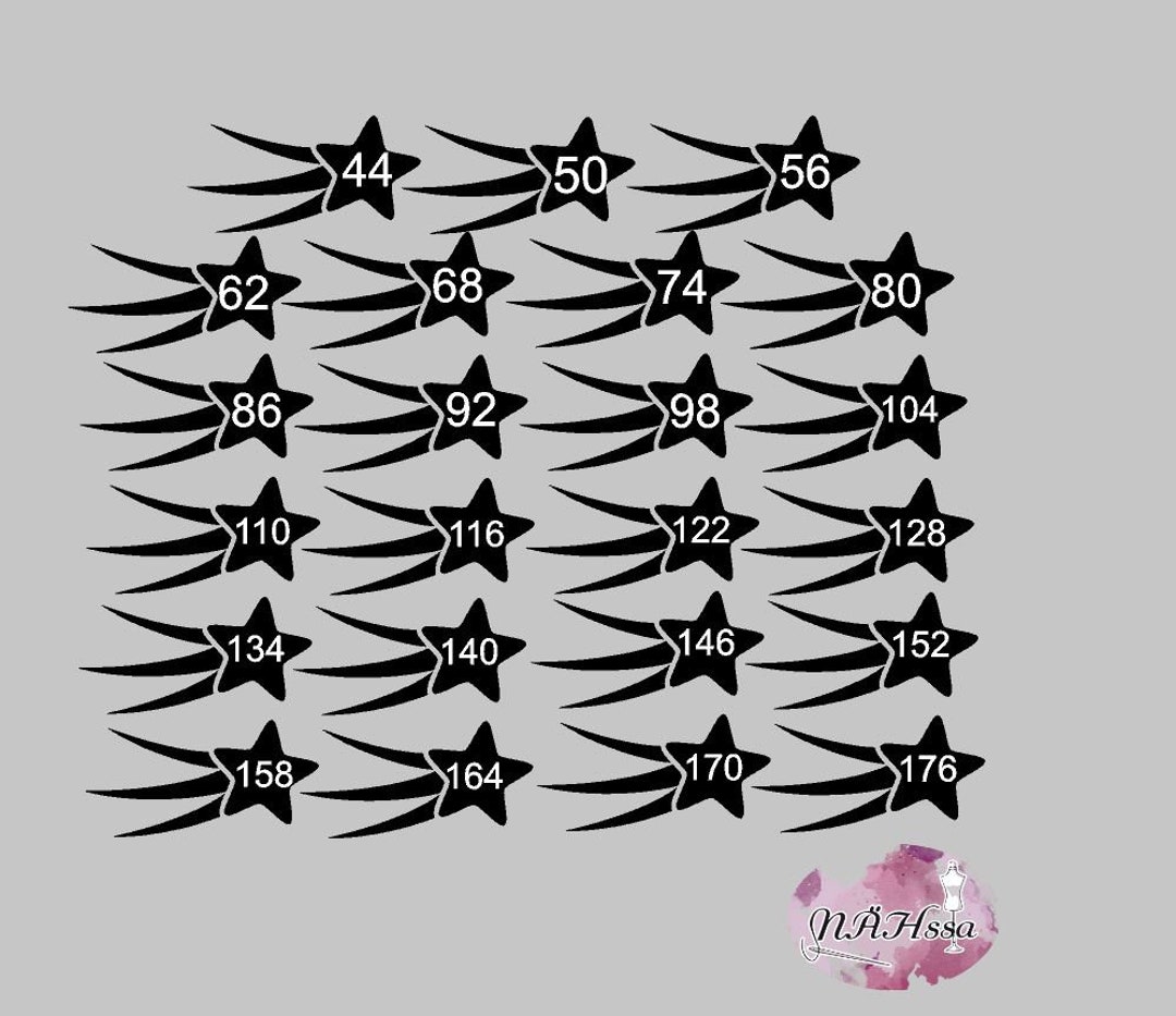 10 Ironon Size Labels Shooting Star Single Sizes Etsy