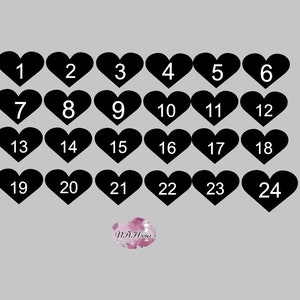Advent calendar numbers to iron on heart