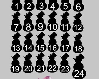Números del calendario de Adviento para planchar en muñeco de nieve.