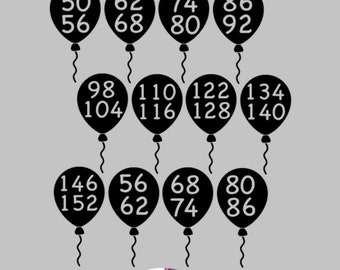 20 Größenetiketten zum aufbügeln Luftballon Doppelgrößen