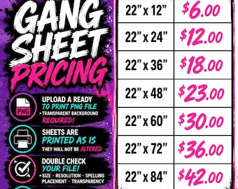 Custom DTF Gang Sheet Printing, Upload Ready PNG File