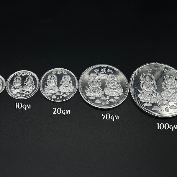 99.90% Pure Silver 5gram, 10gram, 20gram, 50gram, 100gram Laxmi Ganesh Silver Coin / Silver Coins