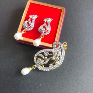 Designer Pendant Set With Earrings/CZ Pendant Set/Pearl Pendant/American Diamond Jewelry/Cubic Zircon Jewelry/Indian Jewelry/ Pendant