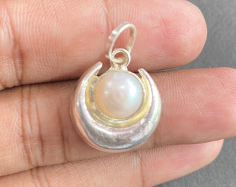 925 Sterling Silber Mond Perle Anhänger für kleine Kinder, Chand Moti Locket, Evil Eye Schutz Medaillon