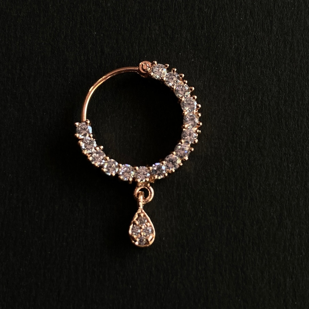 Diamond Nose Ring rose Gold Nath indian Nose Ring indian Jewelry Piercing Required bollywood bridal Nath Etsy UK