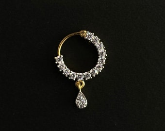 Anneau de nez diamant/or Nath/anneau de nez indien/bijoux indiens/ piercing requis/Bollywood/Bridal Nath