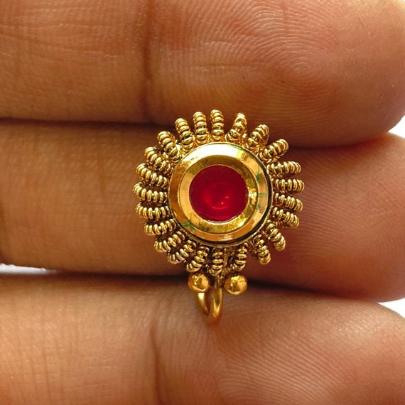 Buy Saraf RS Jewellery Gold Toned Pink Stone Studded Marathi Nath Nosepin  Online