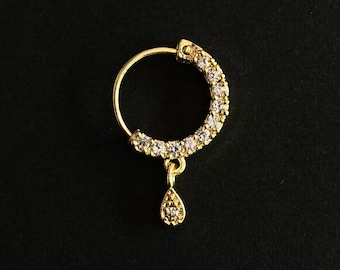 Anillo de nariz de diamantes/Nath de oro/Anillo de nariz indio/Joyería india/ piercing requerido /Bollywood/Nath nupcial