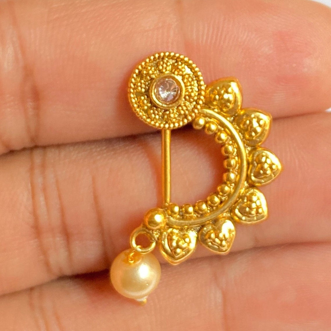 Marathi Nose pin Clipon Marathi Nose Ring Nathini CZ Stone Etsy