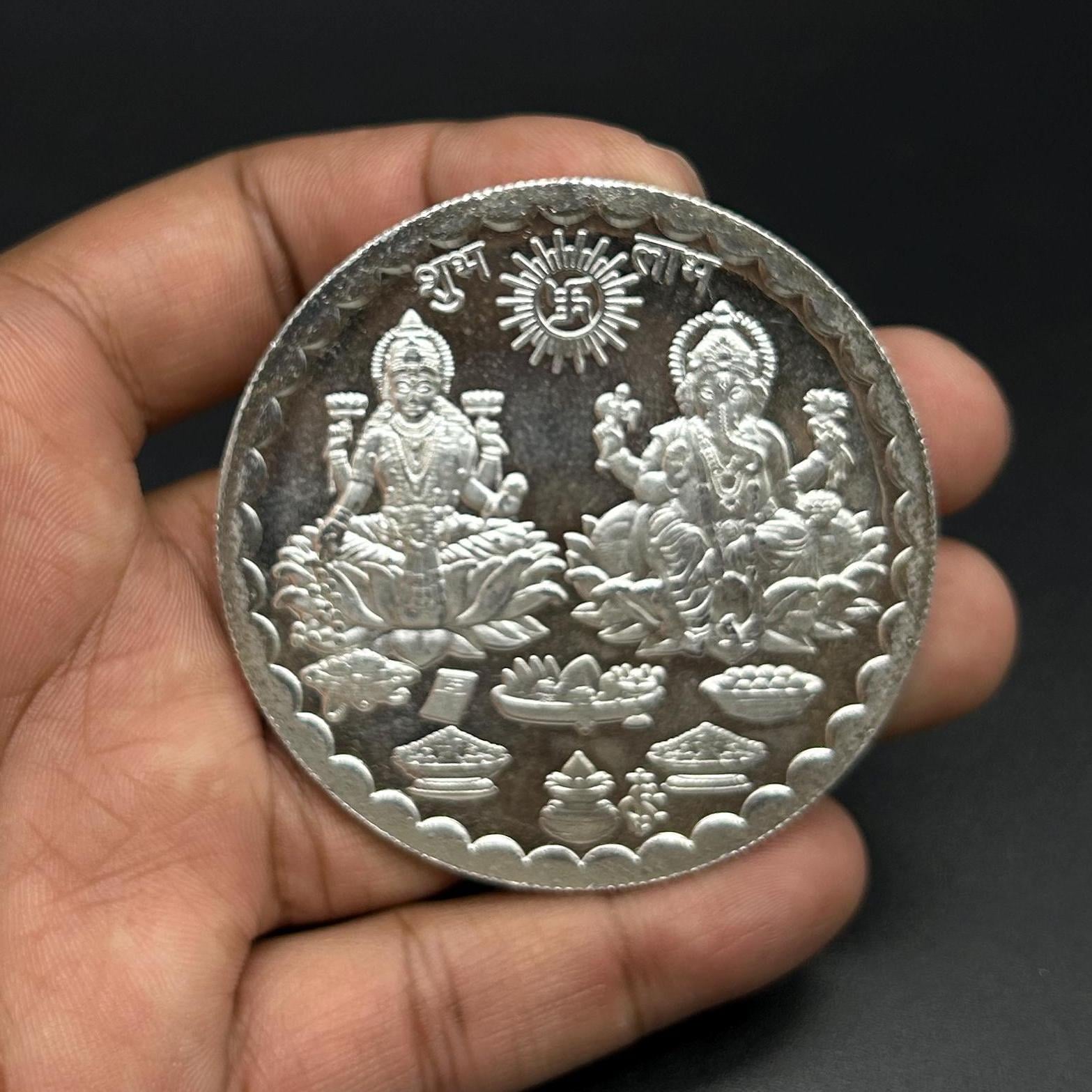 99.90% Pure Silver 100grams Laxmi Ganesh Silver Coin by Sarafa