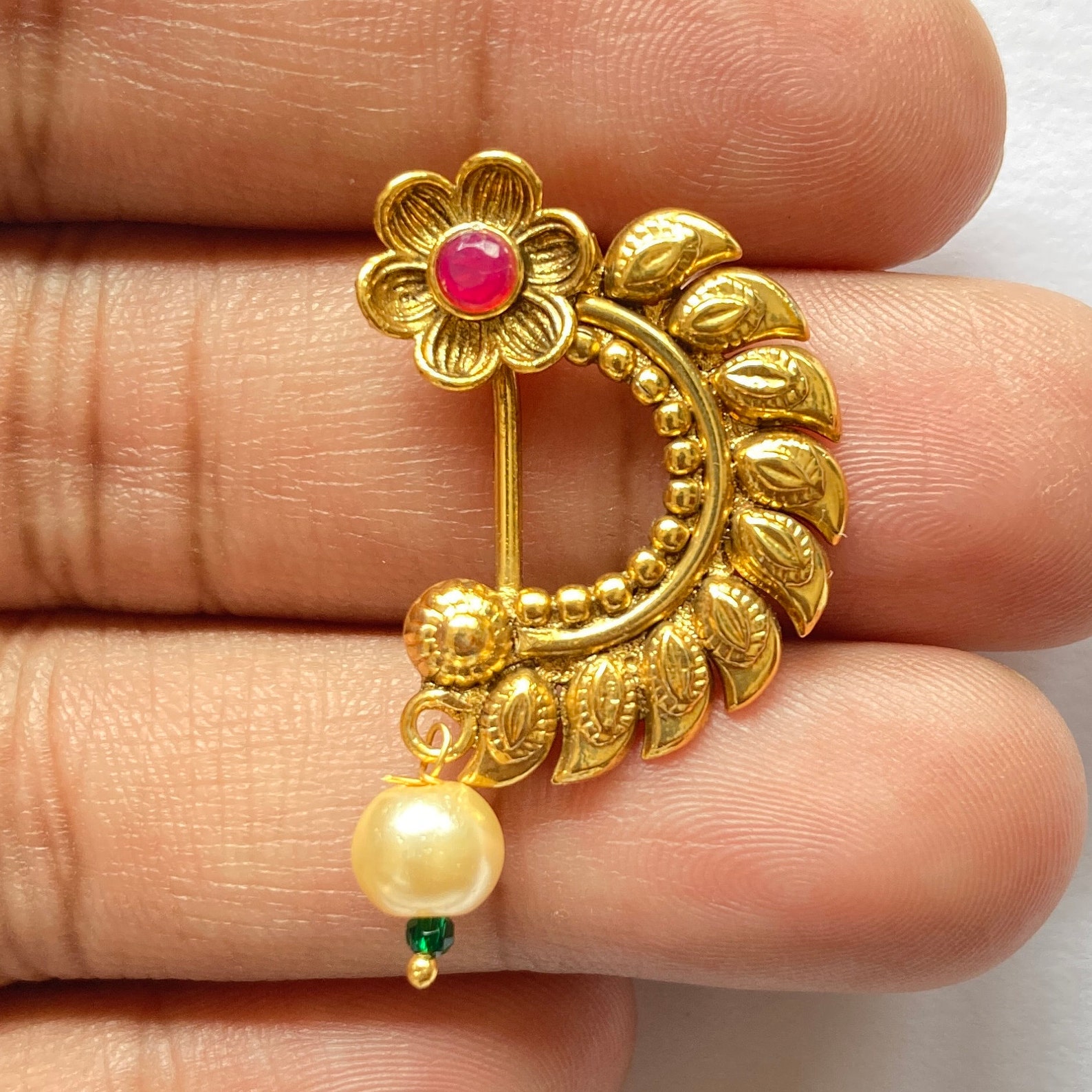 Marathi Nose pin Clipon Marathi Nose Ring Nathini Red Stone Etsy