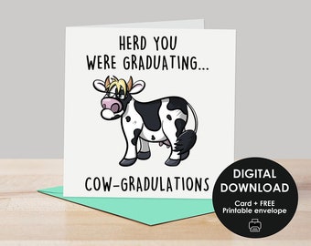 Printable graduation card, Funny graduation card, Cow graduation card, funny graduation digital card, Pun graduate card, Cow graduate print