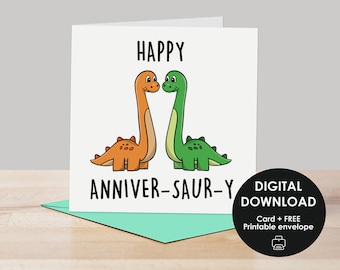 Printable card, Anniversary card, Dinosaur card, Digital card, Card for her, Card for him, Dinosaur lover card, Dinosaur anniversary card