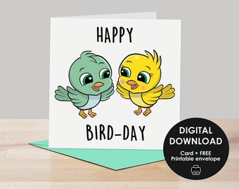 Printable card, Printable Birthday card, Happy Birthday card, Bird Birthday card, Cute Birthday card, Card for Bird lovers, Bird card