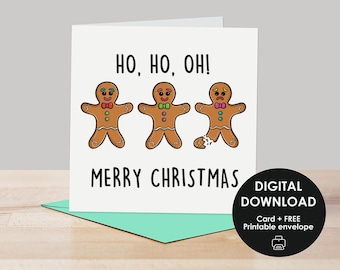 Printable card, Christmas card, Printable Christmas card, Funny Christmas card, Gingerbread Man Card, Funny Xmas Card