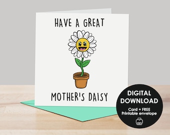 Printable card, Mother's Day card, Printable Mother's Day card, Happy Mothers Day card, Cute card for mom mum, Card for plant loving mom mum